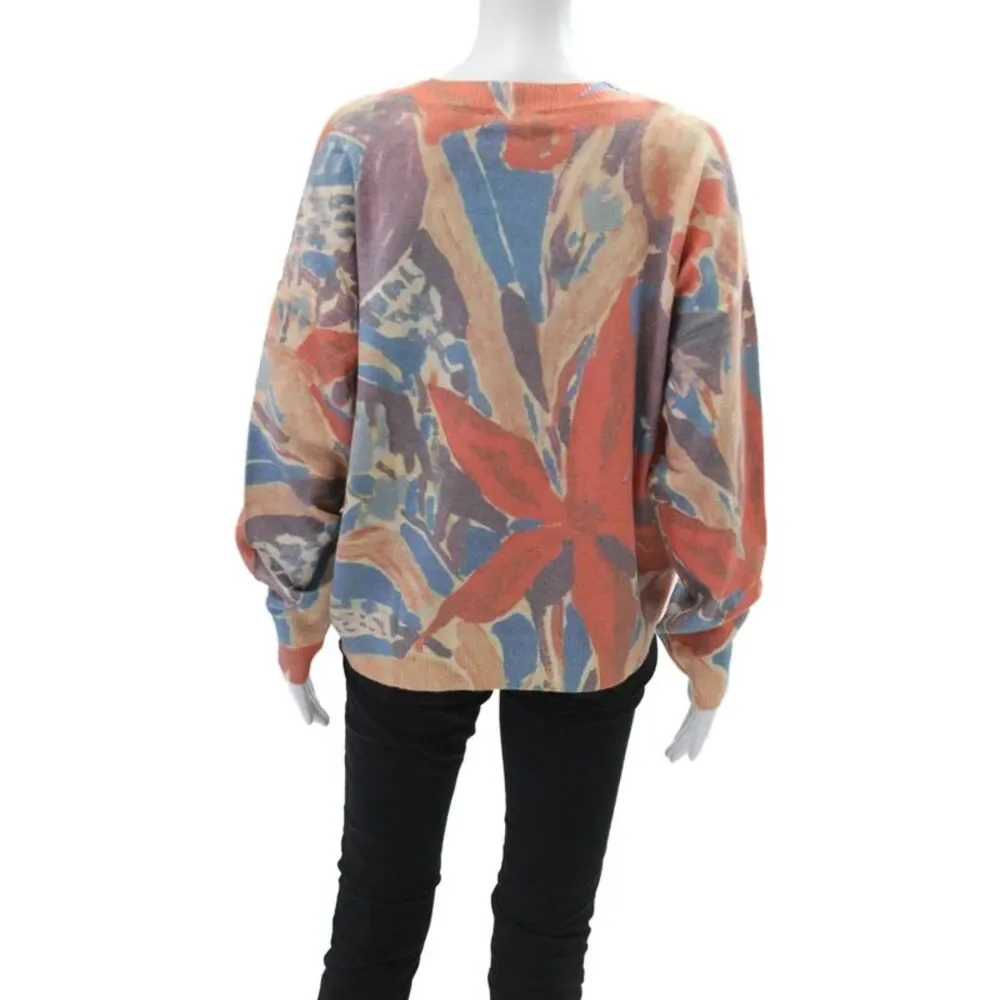 Renuar Womens Floral Print Sequined Pullover Knit Sweater Orange Size L